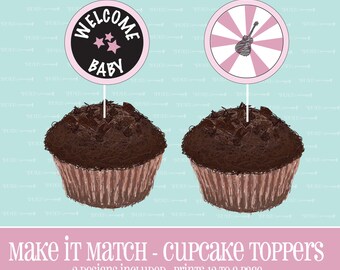 Make It Match,Baby Girls Rock,BABY Shower CUPCAKE TOPPERS,Printable,Baby Shower,Baby,Instant Download,Cupcake,Topper,Cupcake Topper