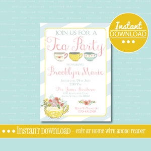 Tea Cup Birthday Party Invitation - EDITABLE - INSTANT DOWNLOAD ...