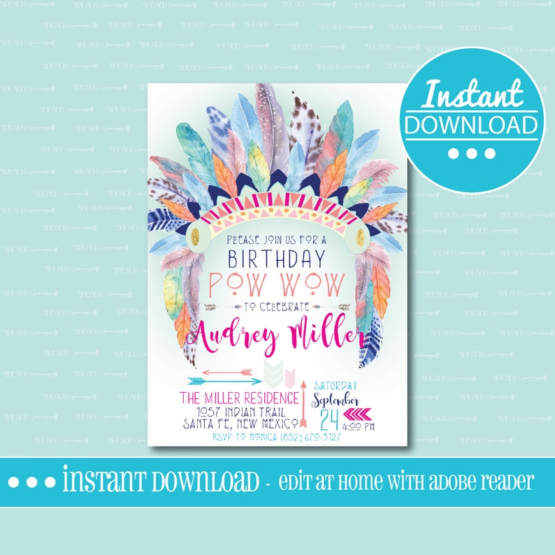Tribal Birthday Party Invitation - EDITABLE - INSTANT DOWNLOAD ...
