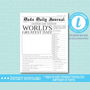 FATHER'S DAY PRINTABLE, Gift for Dad, Newspaper printable, Templett, editable, printable, Instant Download, Father's Day Gift, Father's Day
