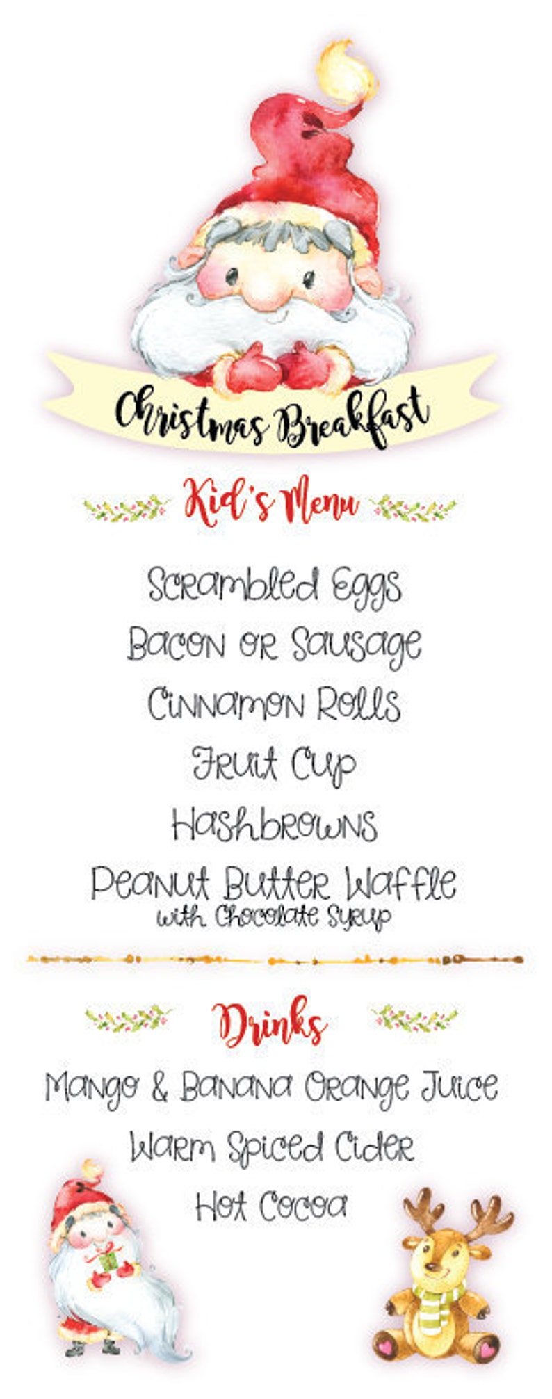 EDITABLE CHRISTMAS MENU Printable Santa Kid's Menu - Etsy