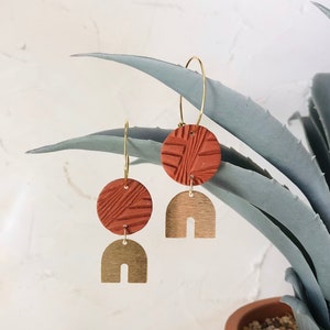 Polymer clay boho hoop earring clay arch earrings handmade clay earring hypoallergenic nickel free terra cotta earrings Wonder image 1