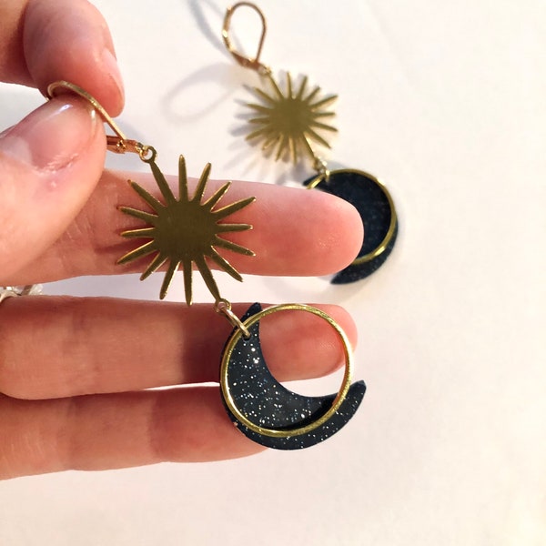 handmade polymer clay moon earrings | hypoallergenic and nickel free | moonlight