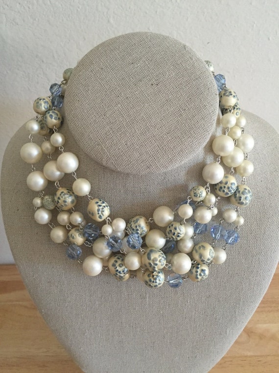 Marvella Lucite and Crystal Beaded Faux Pearl Cho… - image 1