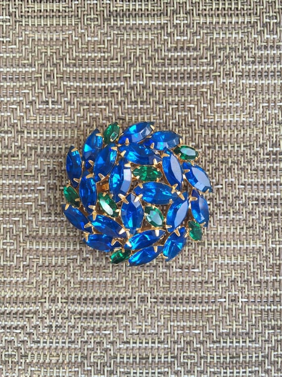 Juliana Blue-Green Watermelon Rhinestone Brooch - image 1