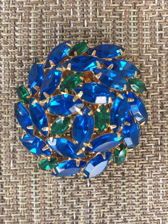 Juliana Blue-Green Watermelon Rhinestone Brooch - image 2