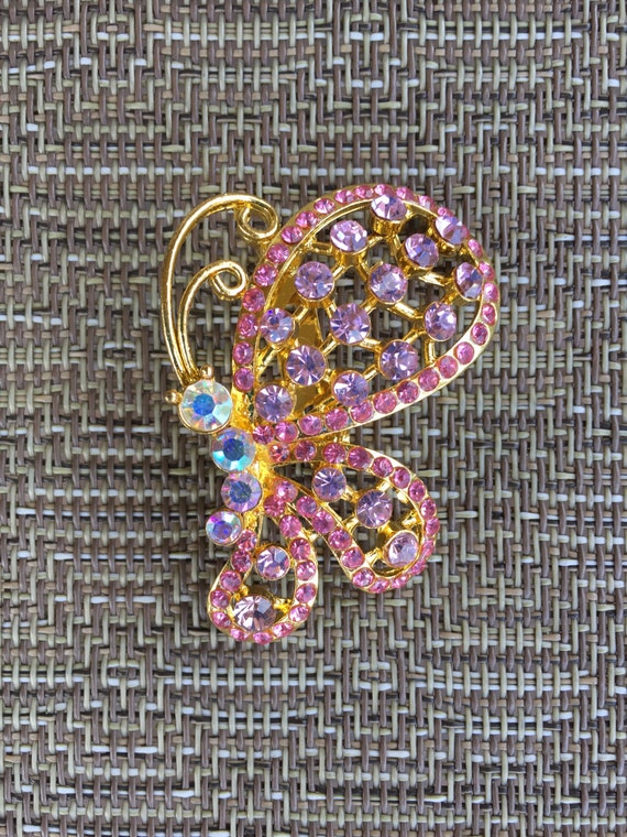 Aurora Borealis Rhinestone Butterfly Brooch