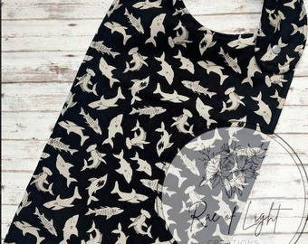 LONG Black with Grey Sharks Special Needs Bib for big kids, youth and teens