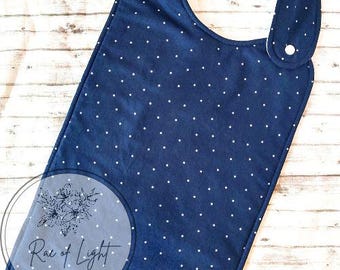 Special Needs Bib for big kids to adults, FREE SHIPPING, Navy Polka Dot