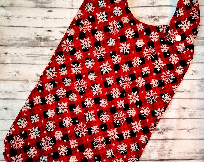Featured listing image: LONG Christmas Argyle and Snowflake Special Needs Bib for big kids, youth and teens