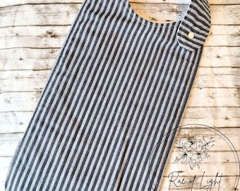 LONG Denim Railroad Stripe Special Needs Bib for big kids, youth and teens