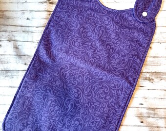 Special Needs Bib for big kids to adults, FREE SHIPPING, Purple Scroll Baroque Style