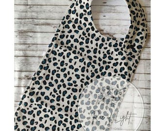 LONG Teal Leopard Print Special Needs Bib for big kids, youth and teens