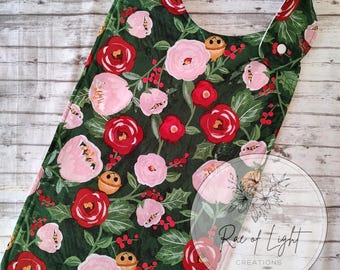 LONG Christmas Floral Special Needs Bib for big kids, youth and teens