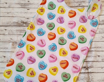 LONG Valentine Conversation Hearts Special Needs Bib for big kids, youth and teens