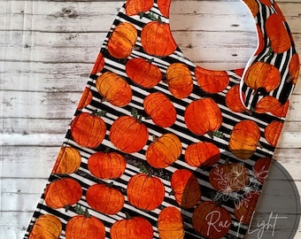 LONG Pumpkin Black Stripe Special Needs Bib for big kids, youth and teens