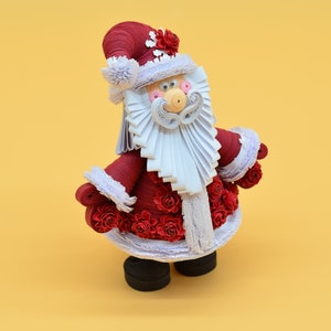 Quilling art, Dark red Christmas figurine Dark red Santa Claus, figurine Santa Dark red gift for girl image 1