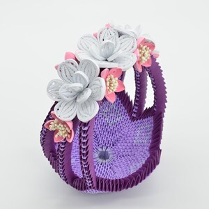 3D Origami, Modular origami, Purple basket, Quilling flowers, Quilled art, Easter basket, Valentine&#39;s Day gift, Wedding decoration, Handmade
