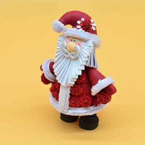 Quilling art, Dark red Christmas figurine Dark red Santa Claus, figurine Santa Dark red gift for girl image 10