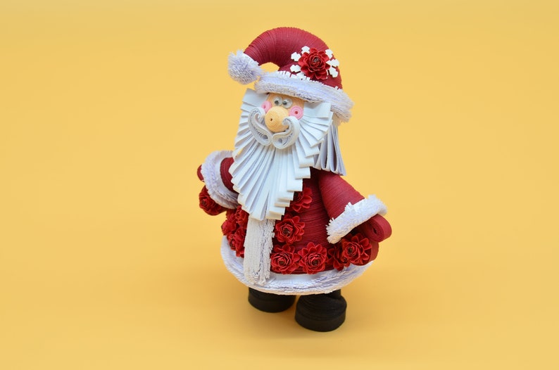 Quilling art, Dark red Christmas figurine Dark red Santa Claus, figurine Santa Dark red gift for girl image 10