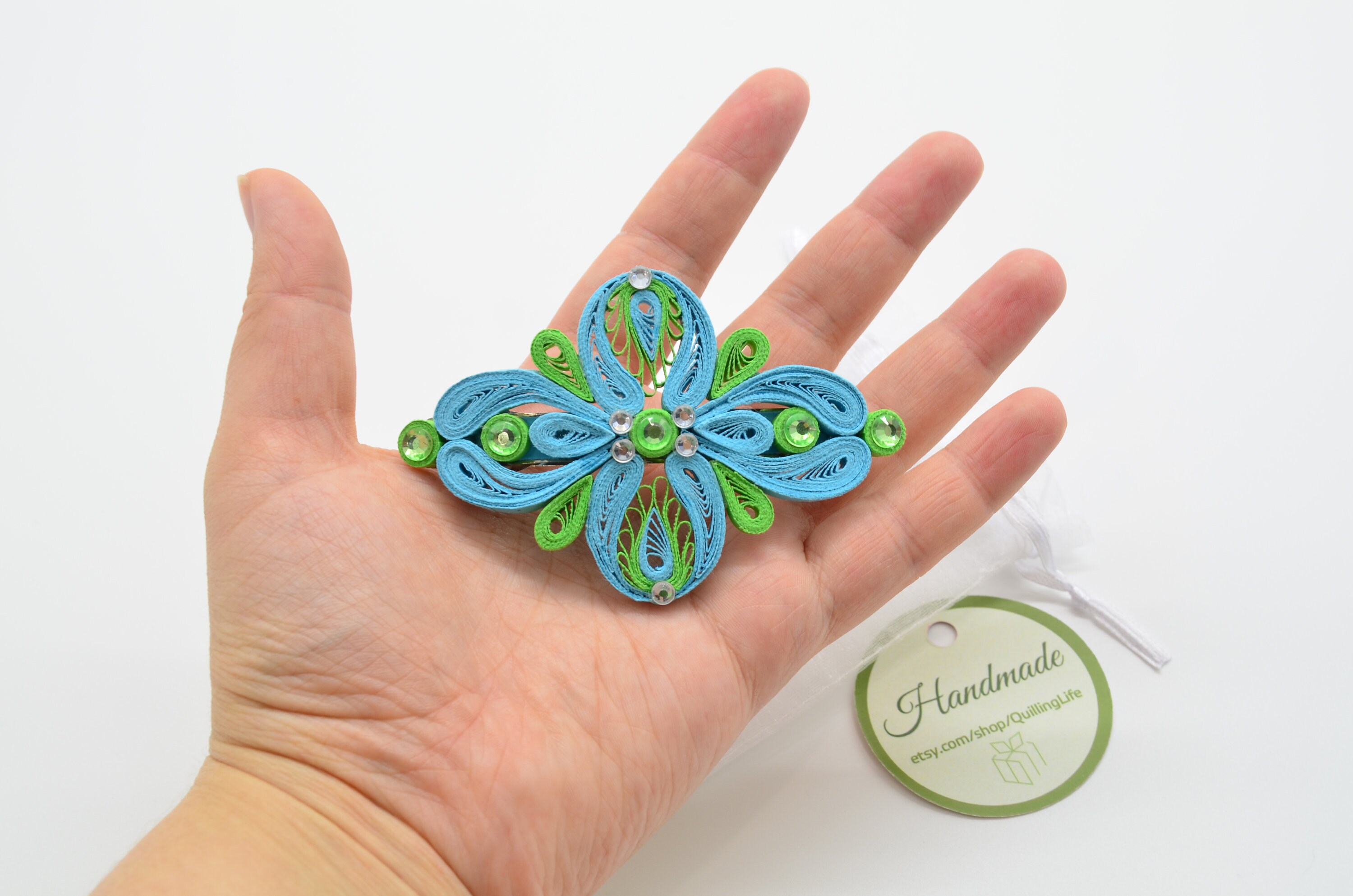Quilling hair accessories Blue green girls hair pin Etsy