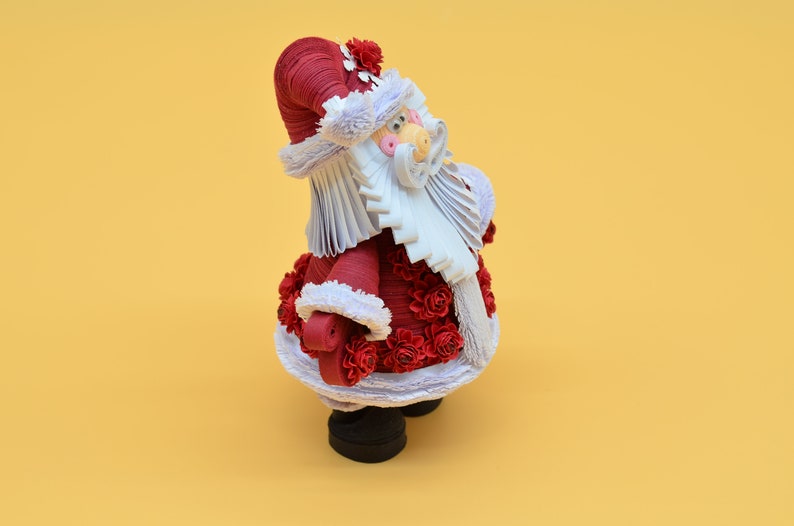Quilling art, Dark red Christmas figurine Dark red Santa Claus, figurine Santa Dark red gift for girl image 6