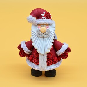 Quilling art, Dark red Christmas figurine Dark red Santa Claus, figurine Santa Dark red gift for girl image 5