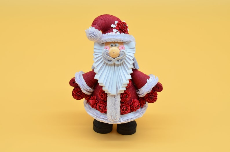 Quilling art, Dark red Christmas figurine Dark red Santa Claus, figurine Santa Dark red gift for girl image 5