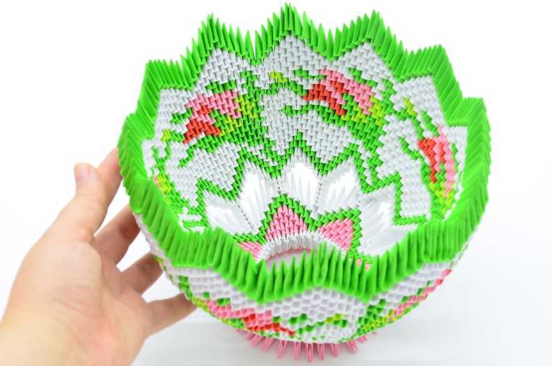 3D Origami Bowl With Ornament Roses Modular Origami Bowl Etsy