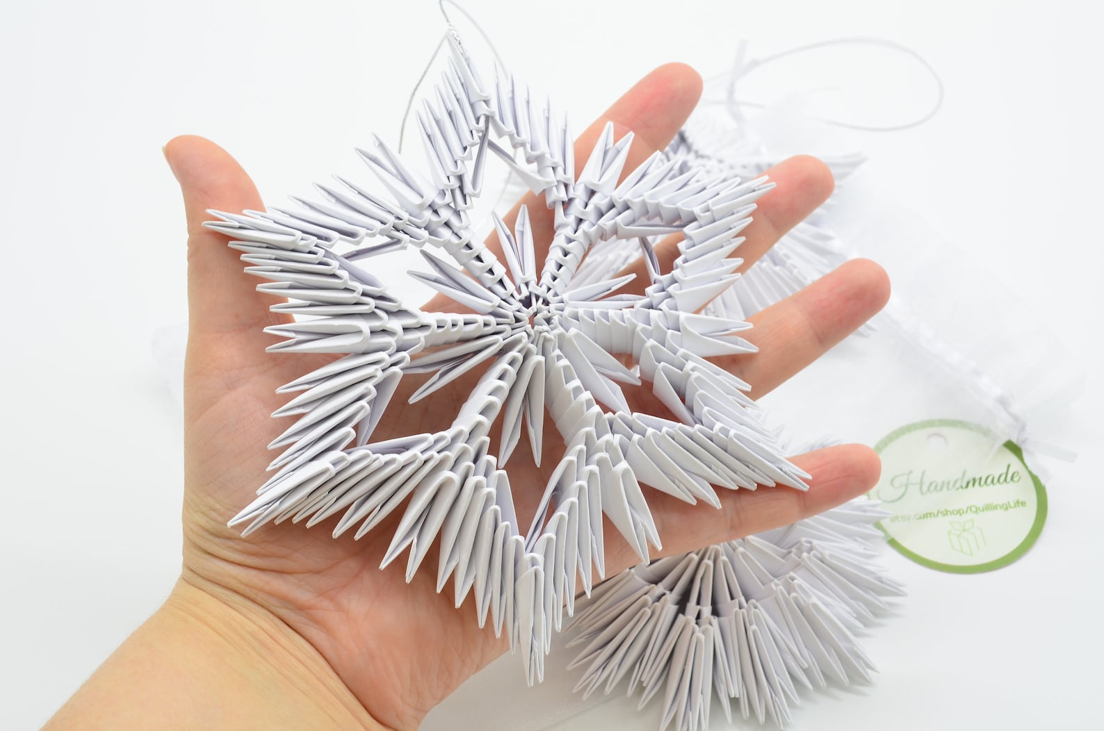 Set of 3 origami snowflakes 3d origami modular origami Etsy