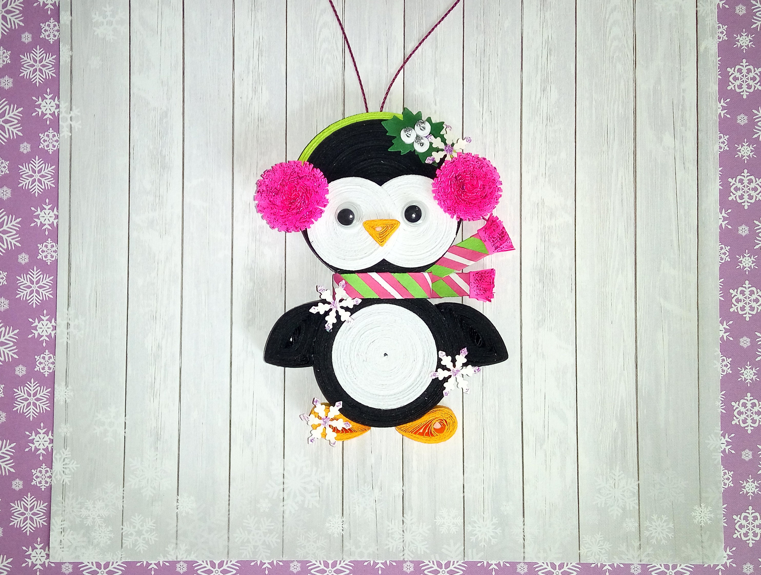 Penguin 3D quilled Christmas ornament Quilling art Christmas Etsy