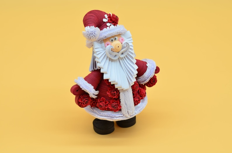 Quilling art, Dark red Christmas figurine Dark red Santa Claus, figurine Santa Dark red gift for girl image 1