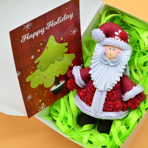 Quilling art, Dark red Christmas figurine Dark red Santa Claus, figurine Santa Dark red gift for girl Christmas gift box