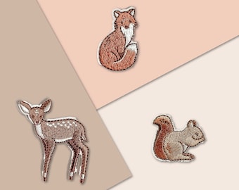 Forest Friends | Animal Embroidery Cute Iron-on Patch, Fox Squirrel Deer Patches, Embroidered Woodland Animals