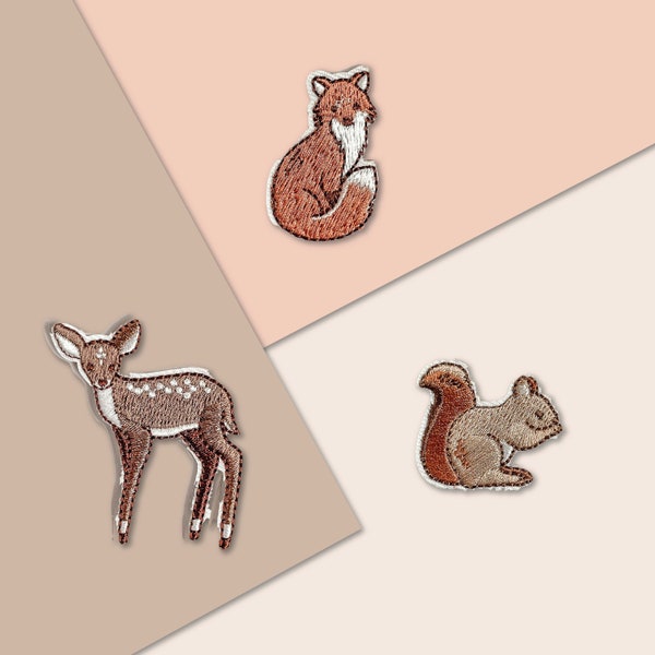 Forest Friends | Animal Embroidery Cute Iron-on Patch, Fox Squirrel Deer Patches, Embroidered Woodland Animals