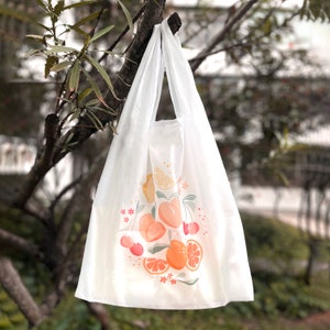 Fruit Orchard Reusable Foldable Grocery Bag - Fruits, Floral Print, Eco-friendly bag, Shopping bag, Foldable travel bag, Bag pouch
