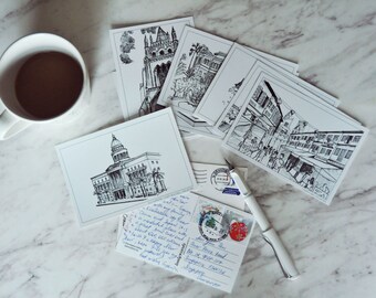 Singapore on Paper - Postcards Set of 8, Urban sketch, Architecture sketch, Penpal postcard gift