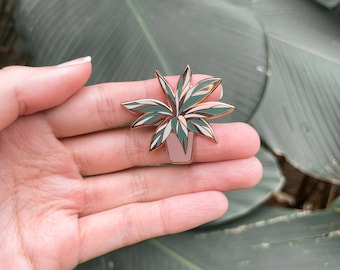 Calathea Triostar Rose Gold Hard Enamel Pin - Épingle pour amateur de plantes, Épinglette à revers faite à la main, Épinglette cadeau minimaliste, Épinglette cadeau botanique, Épingle à plantes de jardin