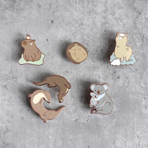 Schrullige Tierchen Otter Capybara Igel Alpaka Koala Emaille Pins - Passendes 2er-Set, Otter Twin Lover, Paargeschenke, Valentinstag Geschenkideen