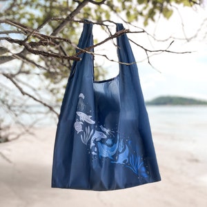 Thalia Reusable Foldable Grocery Bag - Marine Creatures, Whale Print, Eco-friendly bag, Shopping bag, Foldable travel bag, Bag pouch