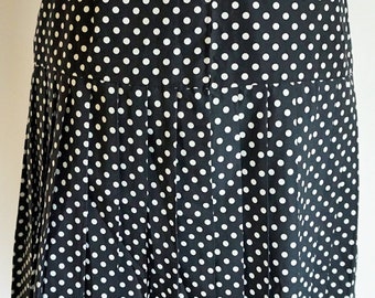 Vintage Summer Skirt / Skirts / High Waist / High Waisted / Midi / Black / White / polka dots / 90s / 80s / M / Medium / Party