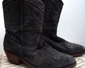 Vintage Black Suede Leather Western Cowboy Boots / EUR 38 / US 7 / UK 5 / Shoes / Shoe / Country Womens / Cowgirl Booties / Kentucky