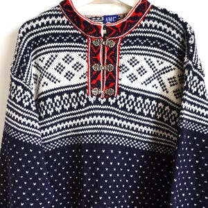Vintage Norweger Pullover / Norwegen-Wolle / Frauen / Männer / Medium / M / nordisch / skandinavisch / Pullover / schwarz / Winter / Jumper / blau rot