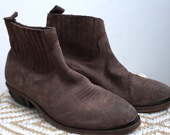 Vintage Suede Leather Cowboy Boots: Women's Western Biker Booties, US 8
