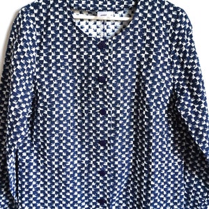 Vintage 90s Women&#39;s Jacket / Blazer / Long / Suit / Blue / White / 44 Large L / Evening / Summer / Oversize / Outwear / Office
