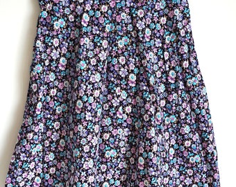 Vintage 90s Floral Summer Skirt / Skirts / High Waist / Small Flowers / Midi / M / Medium / Sun Romantic / Vacation / Purple Blue Summer