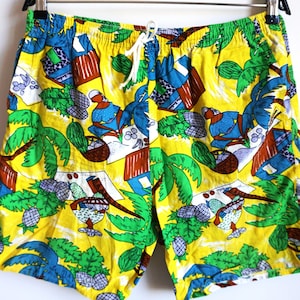 Vintage strandshorts / geel / medium / M / boxershorts / volleybal / badkleding / zwemmen / zwemmen / vakantie / koffer / jaren 90 / badpak katoen