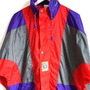 Vintage Raincoat / Rain coat / Windbreaker Outwear / Activewear / Jacket / Tracksuit / Track Top / Purple / Red / Hood / Large / XL Parka