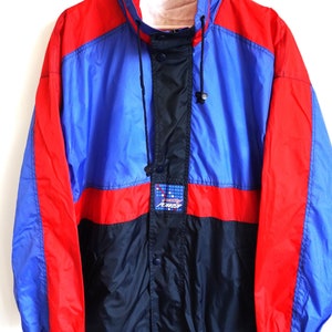 Vintage Raincoat / Rain coat / Windbreaker Outwear / Activewear / Jacket / Tracksuit / Track Top / Red Shell Hood / L / Large Parka Blue