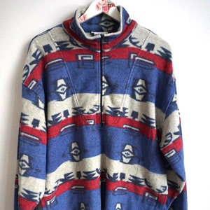Vintage ADIDAS Fleece Sweater Pullover Long Sleeves / Large L / Blue / Warm Jumper Winter Activewear Ski Wear Skiing / Skisuit / Ski Suit